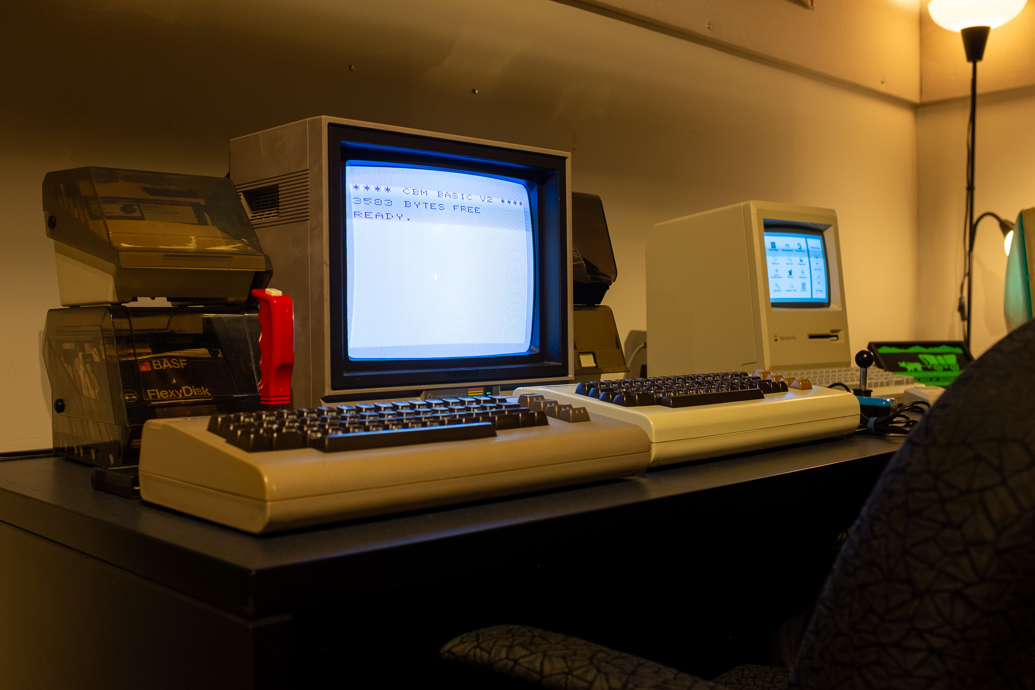 retro computers with glowing monitors